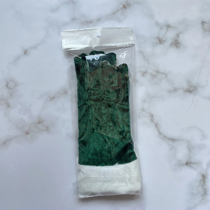 Luva de Natal para Fantasia Papai Noel Veludo com Pelo Branco, Par de Luvas Papai Noel Luxo Aveludada