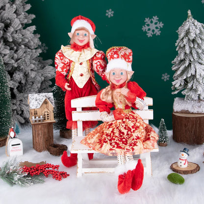 Conjunto de 2 elfos de Natal de 66 cm, adorável elfos vermelhos e verdes para pendurar
