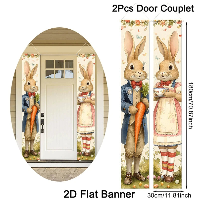Banner de porta de páscoa sinal de alpendre de páscoa bandeira ovo coelho decoração