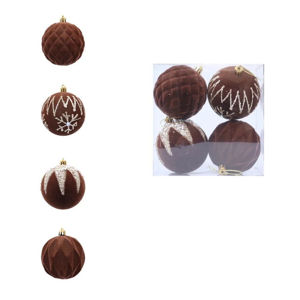 Bola Natal Veludo Bola Natal Pingente Glitter 4 Peças de Enfeites de Bola de Natal de Veludo