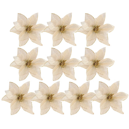 Flores Natal Glitter Artificial 10/100 peças de Enfeite de Árvore de Natal de Poinsétia Glitter