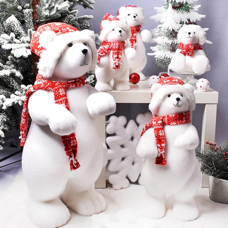 Urso Natal polar de pelúcia – Urso de pelúcia branco cachecol Urso Ornamento Boneca