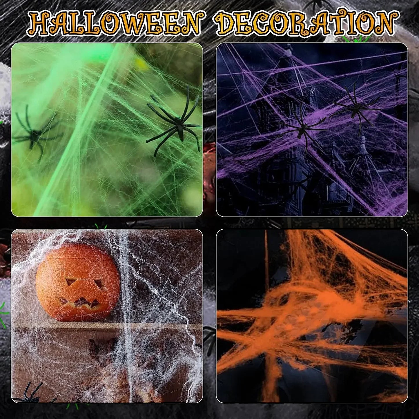 Teia de Aranha Esticável com 2 Aranhas Decorativas para Halloween