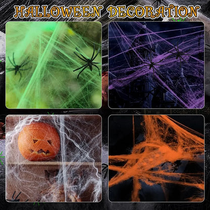Teia de Aranha Esticável com 2 Aranhas Decorativas para Halloween