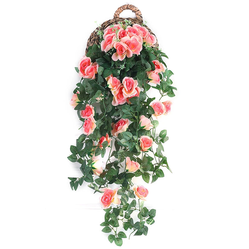 Flor artificial rattan planta falsa videira decoração rosas flores decoração interior