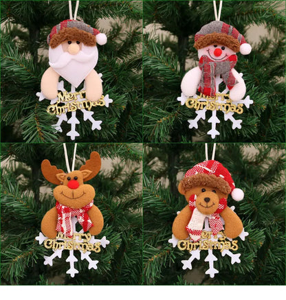 Kits Enfeites Natal Pelúcia Papai Noel e Neve Rena e Urso com Roupinha Verde e Vermelho