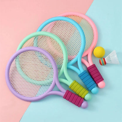 Conjunto de tênis de badminton todas idades com bola azul e verde