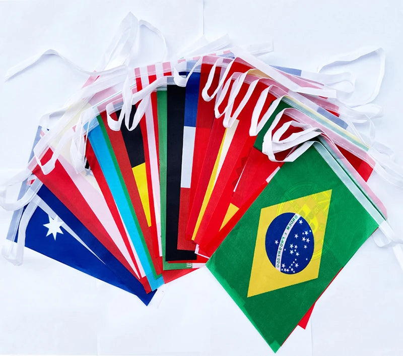 Kit Cordão Varal Bandeirolas Bandeiras 200 Países 14x21cm cordão varal bandeirolas Países