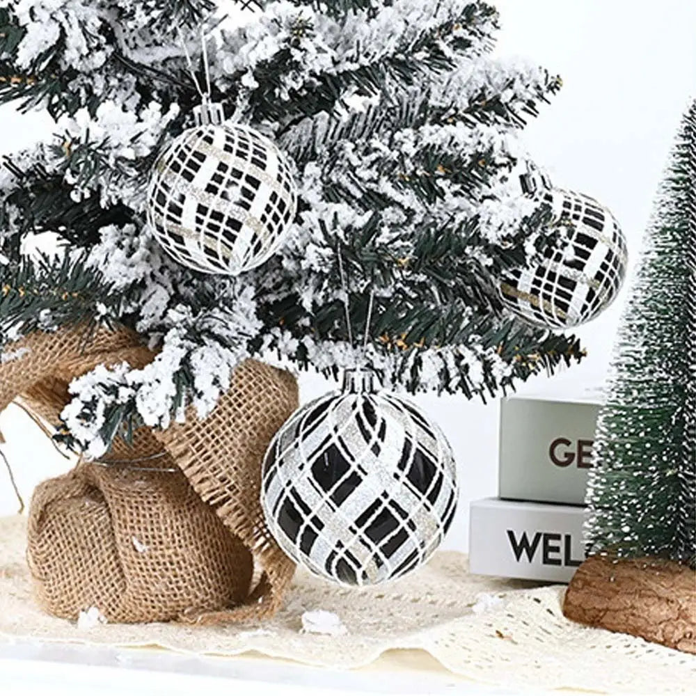 Bolas Natal Preto Branco Decoração de Natal Decorativa de 6 cm/6 Peças ou 8 cm/6 Peça