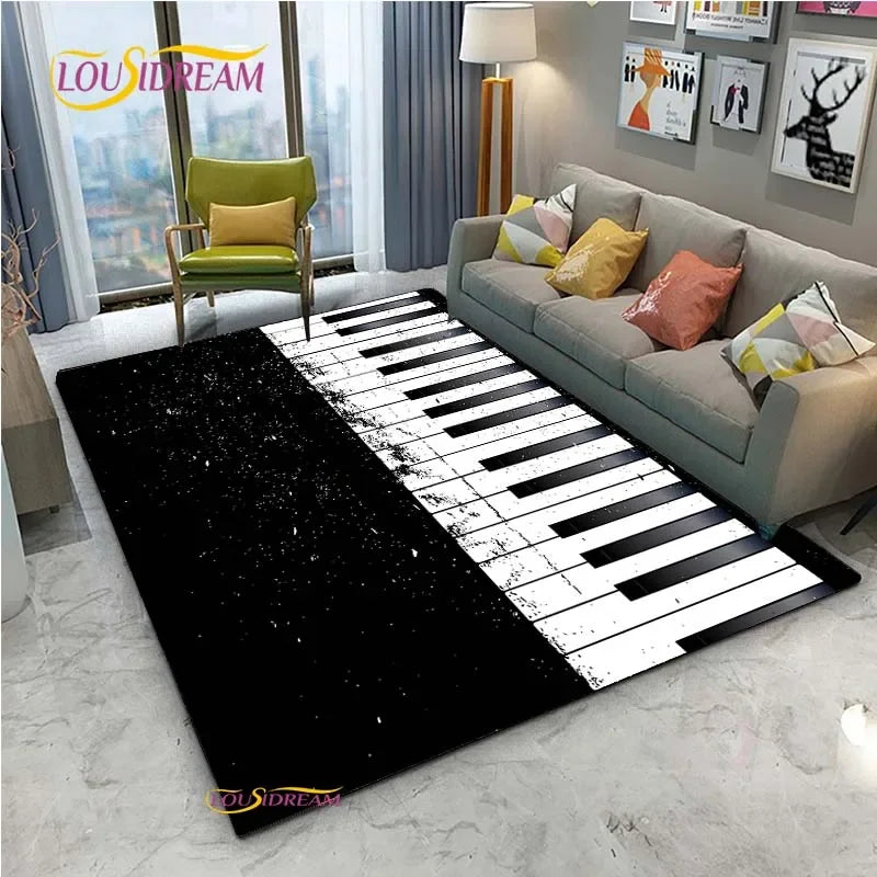 Tapete de Área Tema Musical 1,5 x 2,1 m/60 x 84 pol/152 x 213cm Piano, Teclado e Tapete