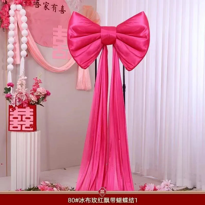 Laço decorativo grande, laço gigante de veludo vermelho, cenário casamento, decoração