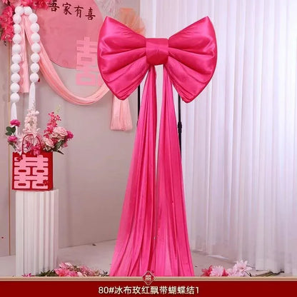 Laço decorativo grande, laço gigante de veludo vermelho, cenário casamento, decoração