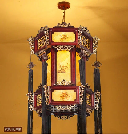 Luminária de madeira retrô Lustre antigo chinês, luminária pendente de lanterna palácio