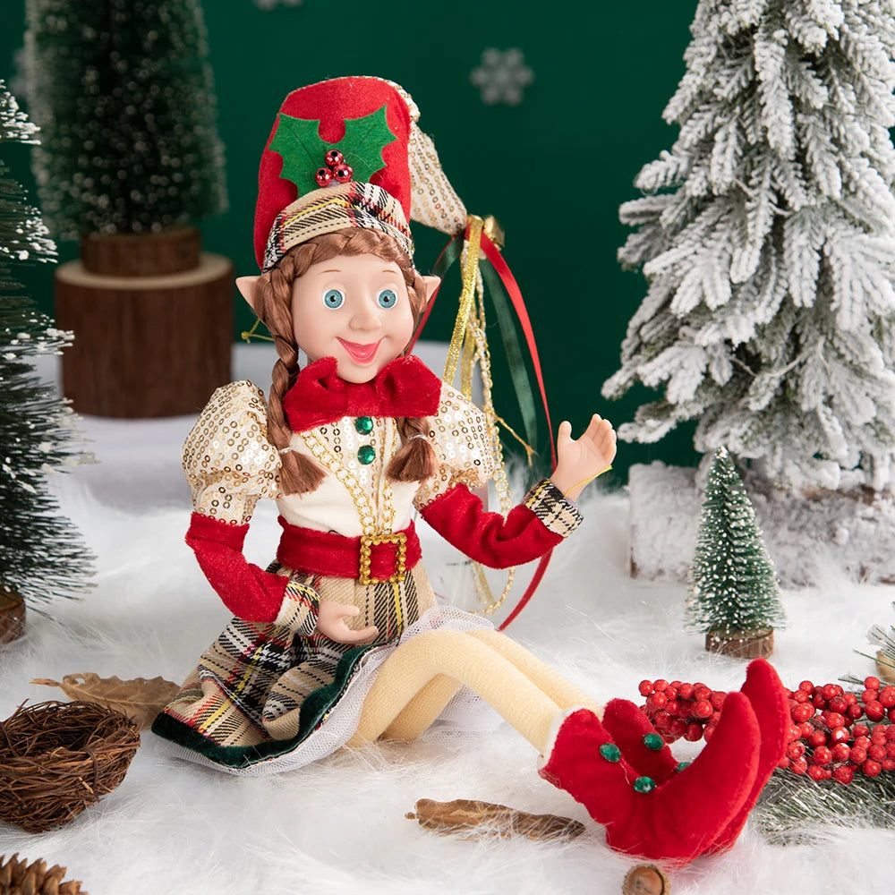 Elfo Decorativo para Shopping, Elfo Estatueta Pelúcia Artesanal Natal Vermelho, Verde, Rosa e Vinho