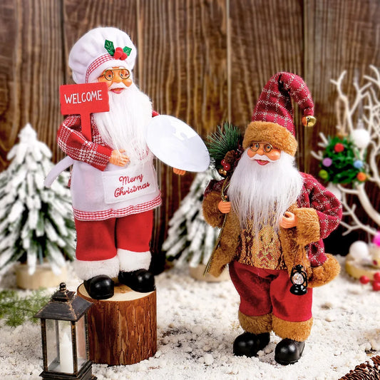 Papai Noel cortador de lenha e Papai Noel Boneco Casaco Colorido Decoração Natal 30cm