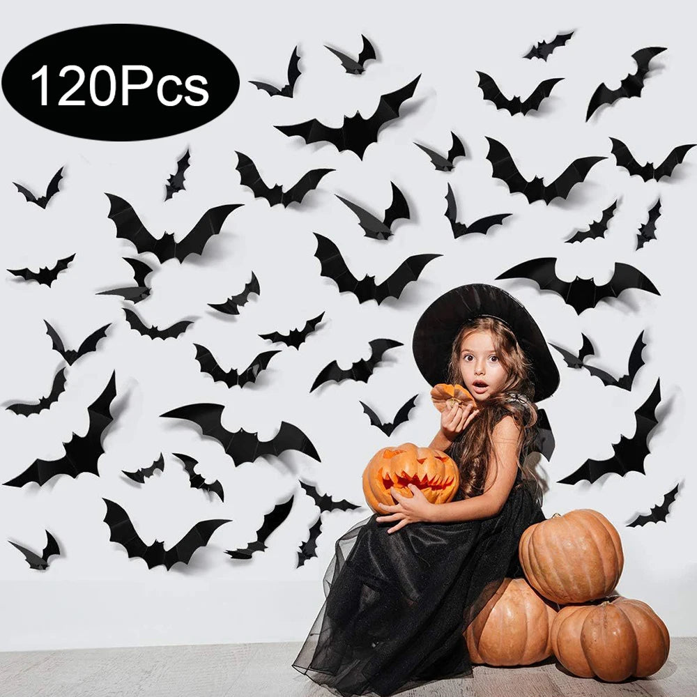 Morcegos 3D 12/48/60/72 Peças de Decoração de Morcego de Halloween e 4 Tamanhos