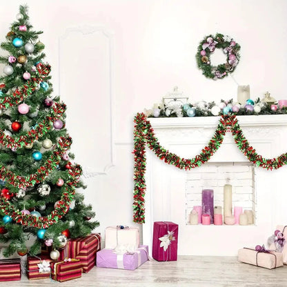 Guirlanda de Natal com enfeites de Natal de 2 metros, torção metálica comprido colorido