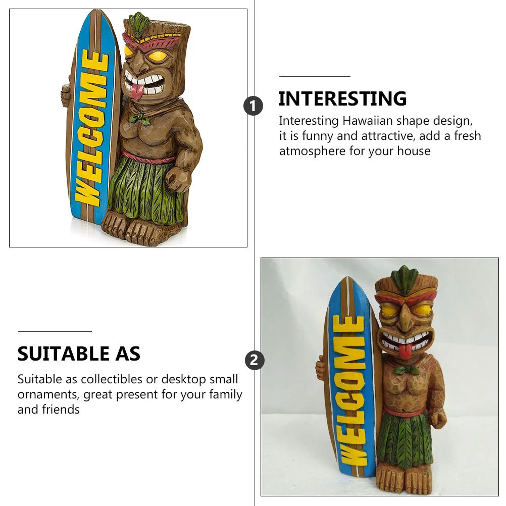 Estátua de Prancha de Surf Tiki de Boas-vindas, Estátua de Jardim Com Enfeites