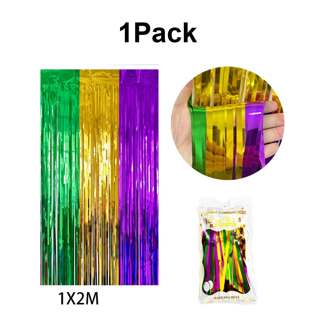 Cortina para eventos carnavalescos Pacote com 1 cortinas com franjas douradas verdes roxa