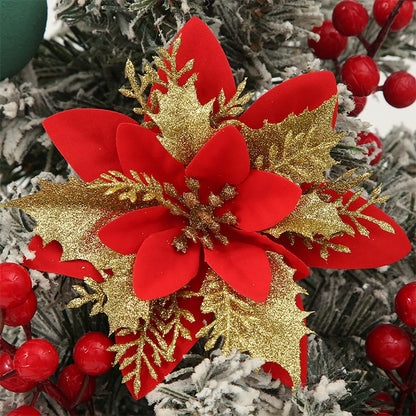 Flor de 5/10 Peças Poinsétia Artificial com Glitter e Enfeites de Natal para shopping