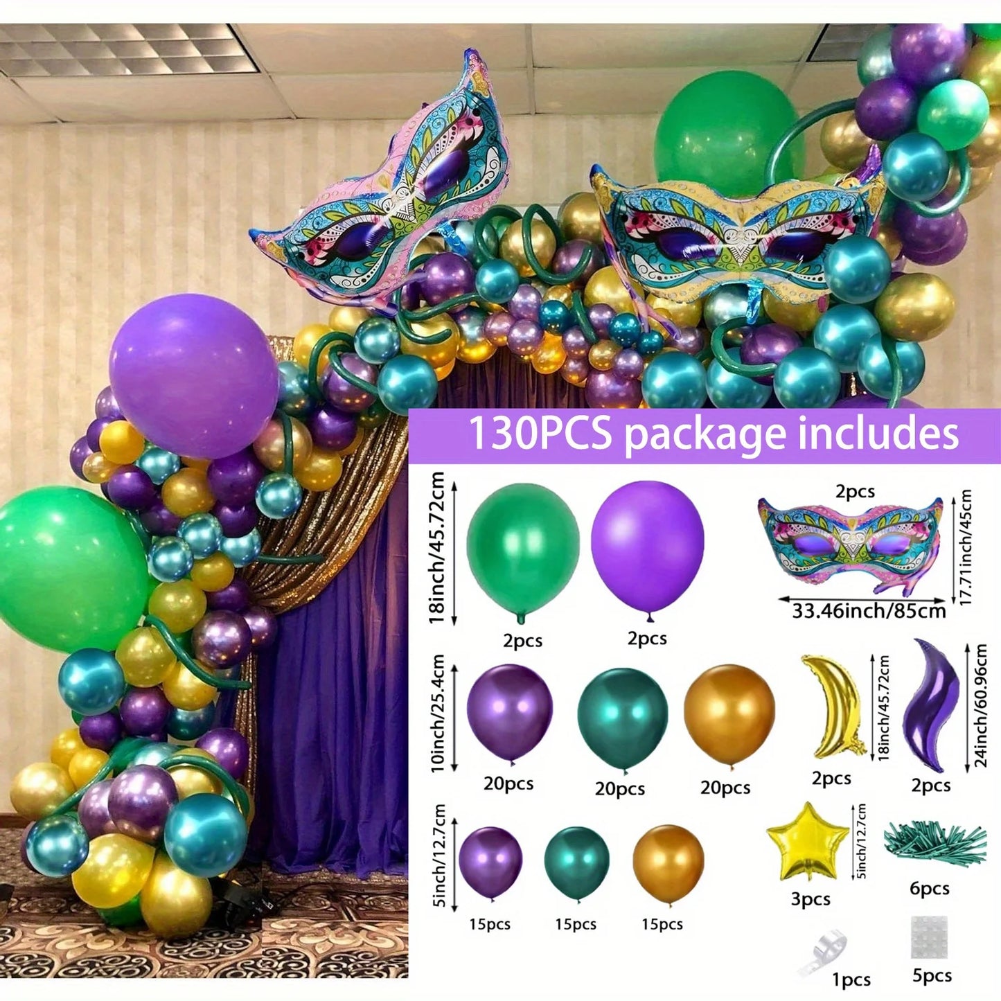 Kit de arco de balão com tema de carnaval balões de carnaval 130 peças arco decoração