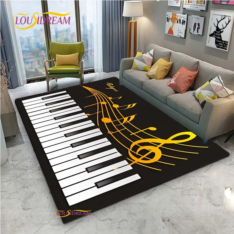 Tapete de Área Tema Musical 1,5 x 2,1 m/60 x 84 pol/152 x 213cm Piano, Teclado e Tapete