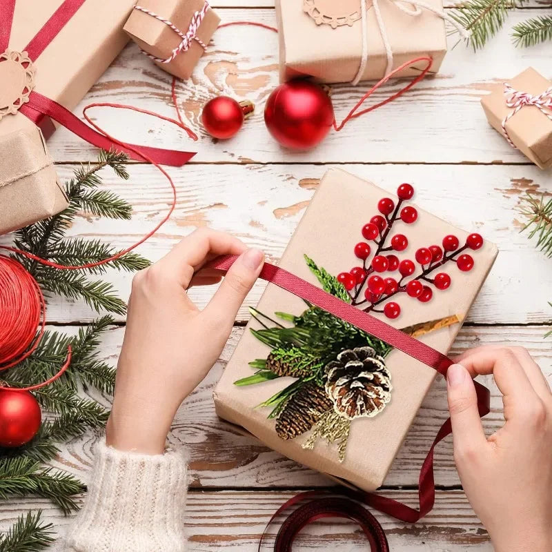 Galhos de Plástico com Bagas Pacote com 30 Decorações de Árvore Natal, Hastes Artificiais