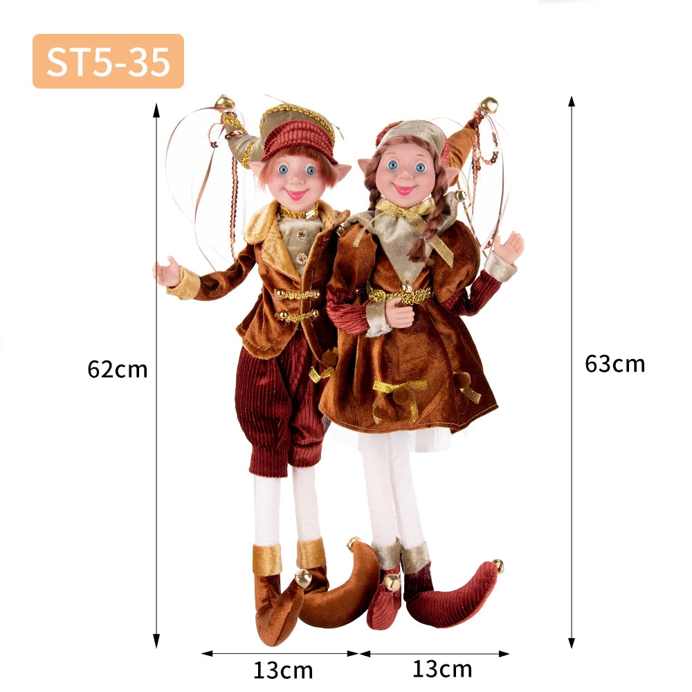 Conjunto de 2 elfos de Natal de 66 cm, adorável elfos vermelhos e verdes para pendurar