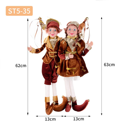 Conjunto de 2 elfos de Natal de 66 cm, adorável elfos vermelhos e verdes para pendurar
