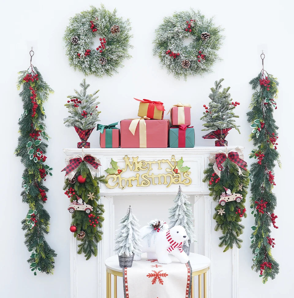Guirlanda de Natal artificial corona decoração de guirlanda de Natal de plástico decorada