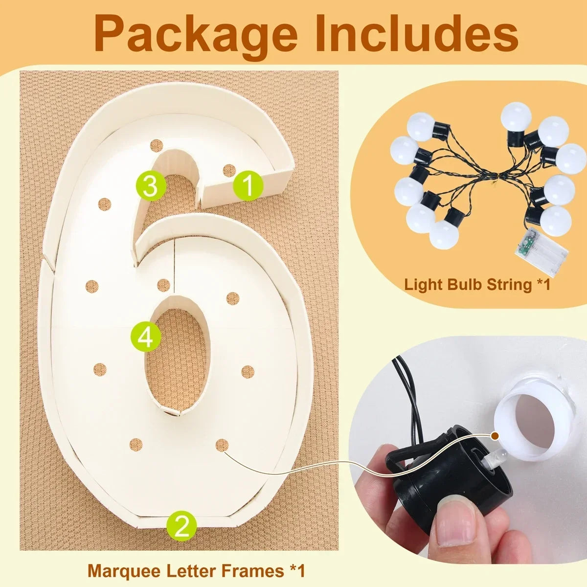 Moldura de letreiro com números iluminados de 4 pés com 60 números grande lâmpadas