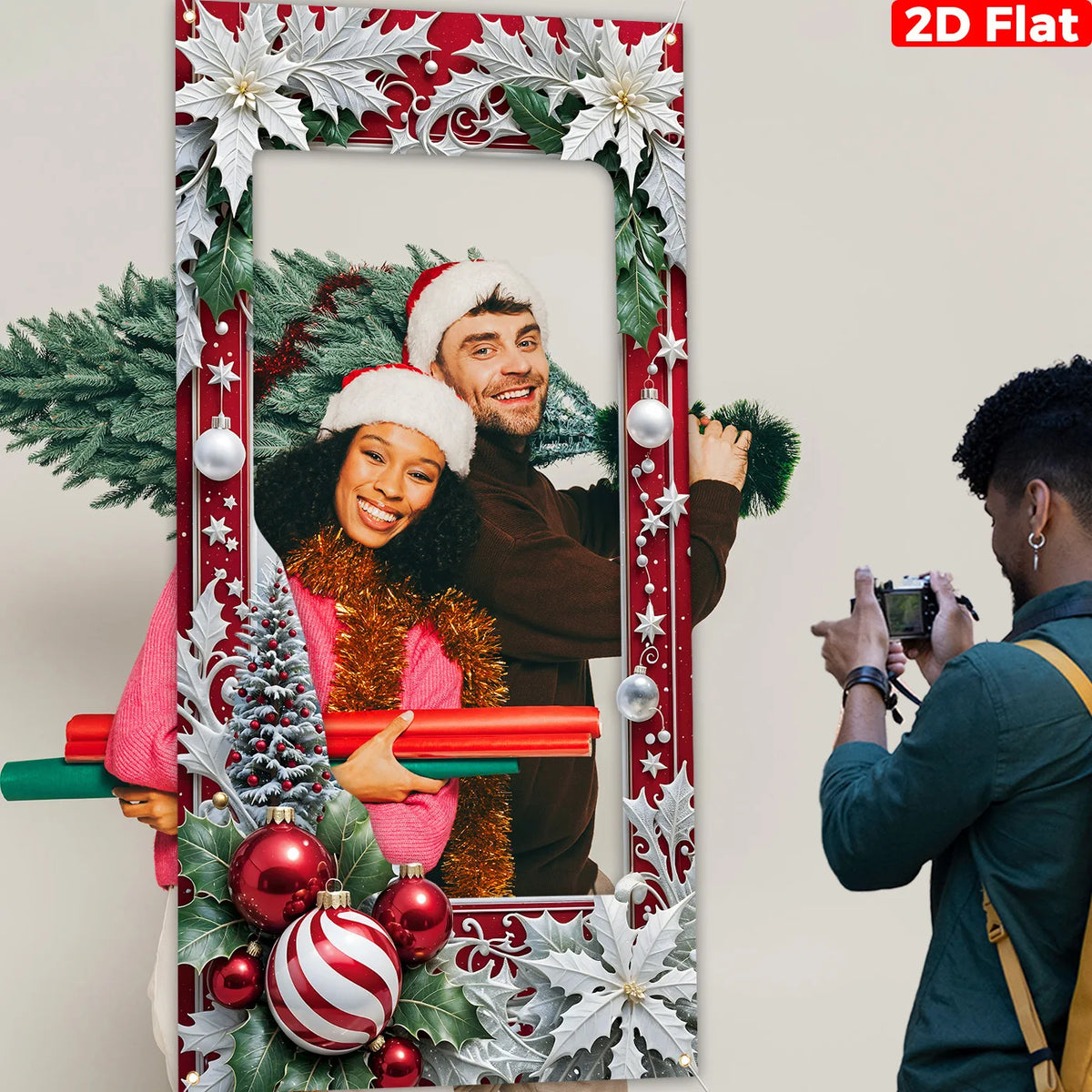 Moldura de Selfie Plana 2D com Tema Natalino 180 cm*altura:90cm Placa Moldura para Foto Personalizada