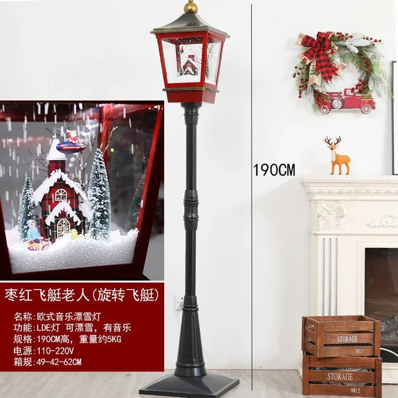 Poste lanterna natal decorativa com luz LED poste decorativo papai Noel Natal Luz e Neve
