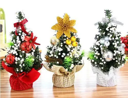 Mini árvore de Natal de mesa com base de pano, decoração de árvore de Natal artificial