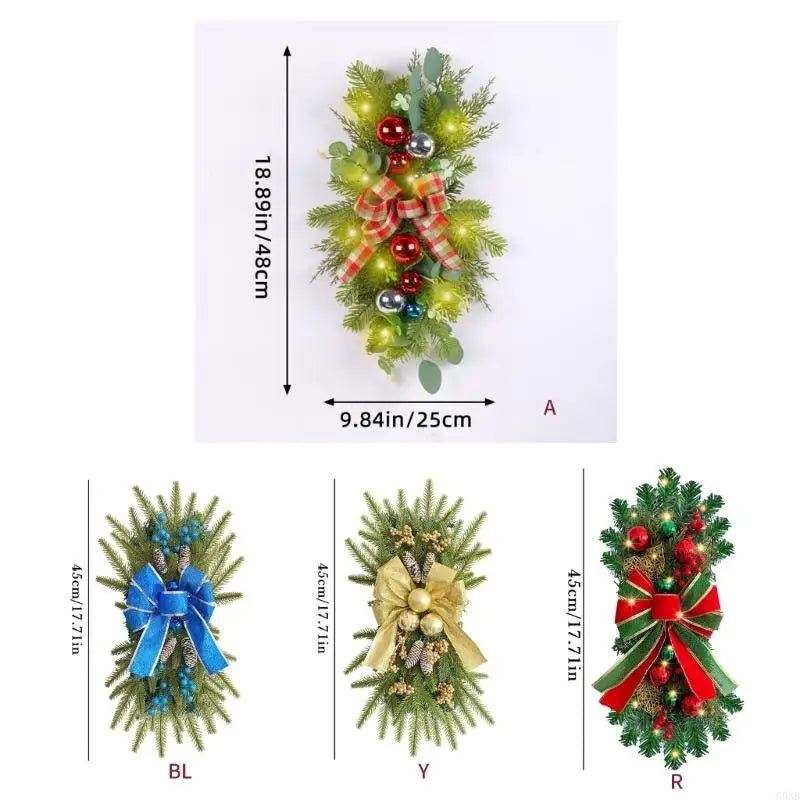Guirlandas de Natal para corrimão de escada para porta da frente, guirlanda de LED