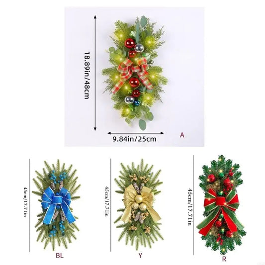 Guirlandas de Natal para corrimão de escada para porta da frente, guirlanda de LED