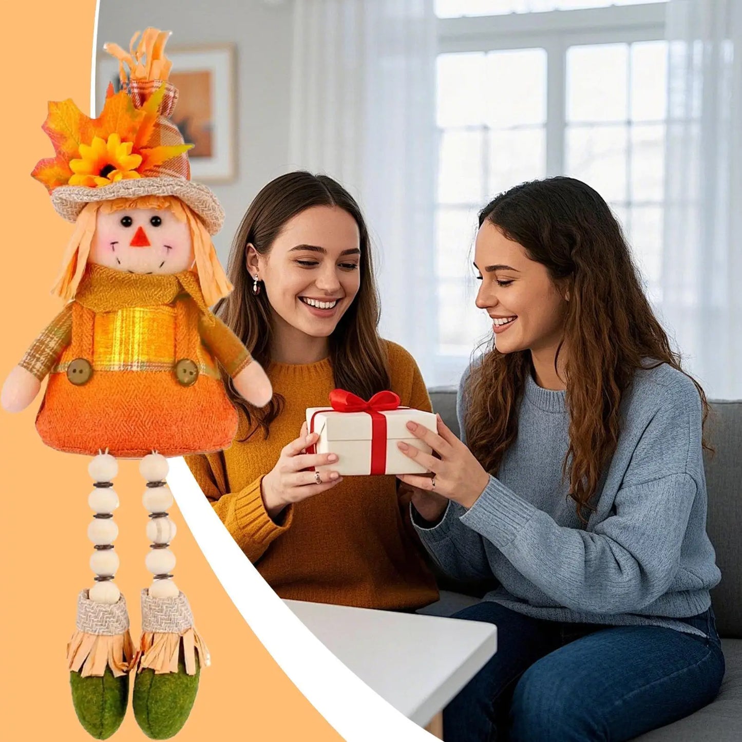 Boneco de Festa Junina Espantalho de pelúcia iluminado de 38 cm com pernas penduradas