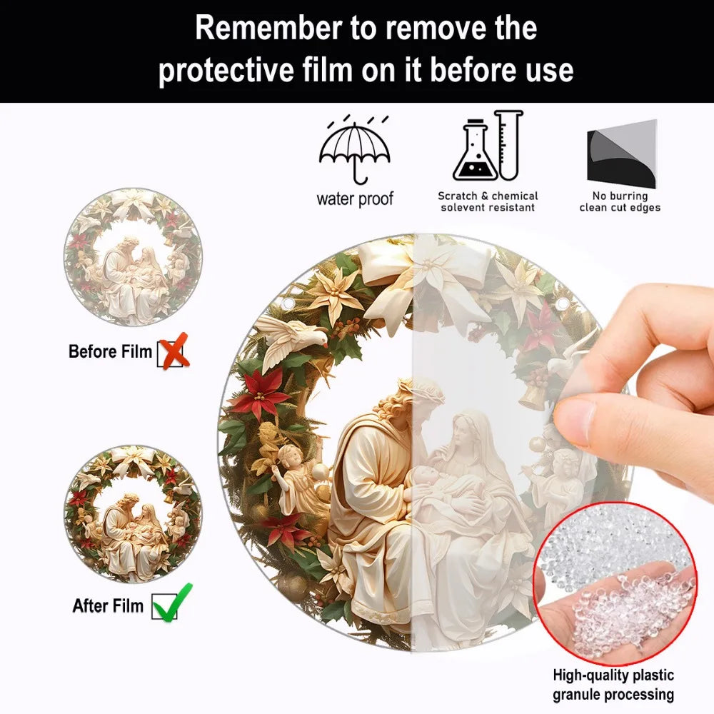 Guirlanda Natalina Enfeite De Porta Natal Sagrada Família 14.5cm