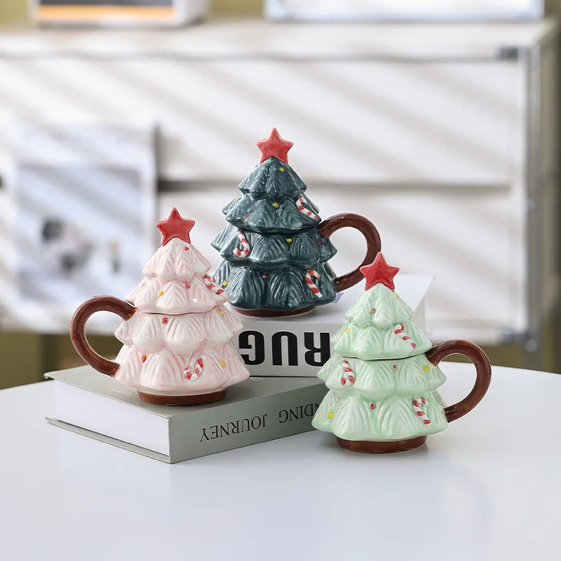 Caneca de Árvore Capacidade: 301ml*400ml Natal de Cerâmica Festiva Fácil de Limpar Xícara de Café de Natal