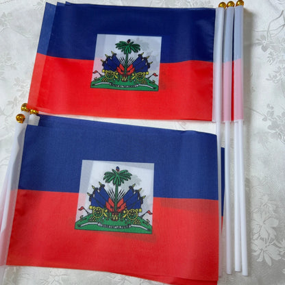Copa do Mundo Pacote com 20 mini bandeiras do Haiti pequenas de mão, bastão haitiano
