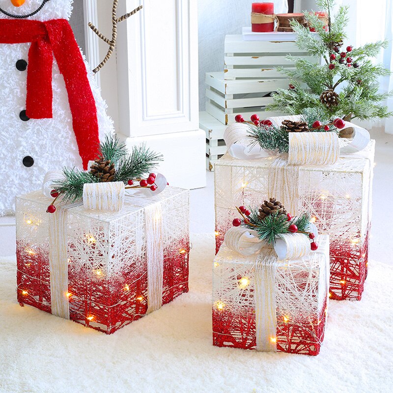 Kit De 3 Caixas De Presente De Natal Neve