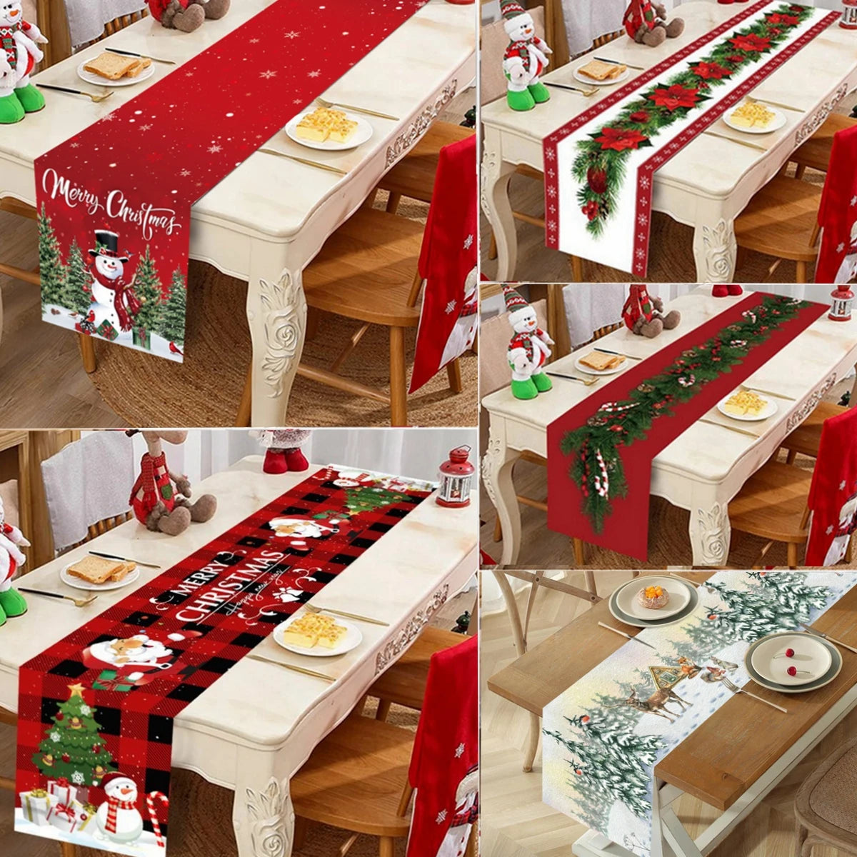 Modelo Caminho de mesa de madeira flocos de neve árvores de Natal Feliz Natal