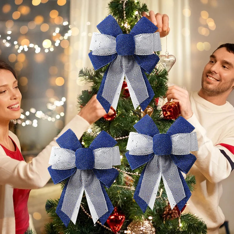 Laço de fita de Natal 1/2 peças tecido brilhante laços de fita natal nós presente decoração