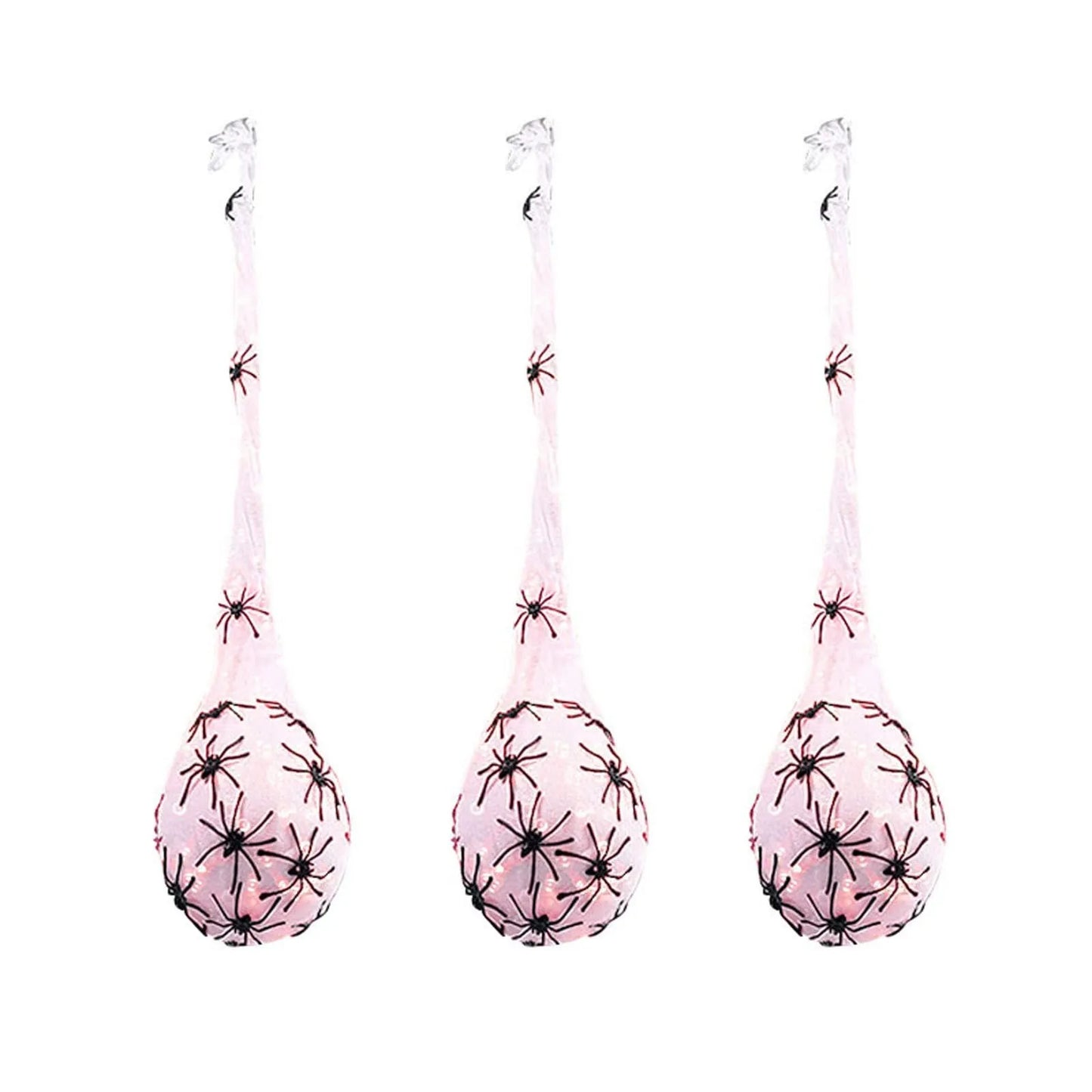 Decoração de Halloween para pendurar sacos de ovo de aranha iluminados, 3 peças sacos
