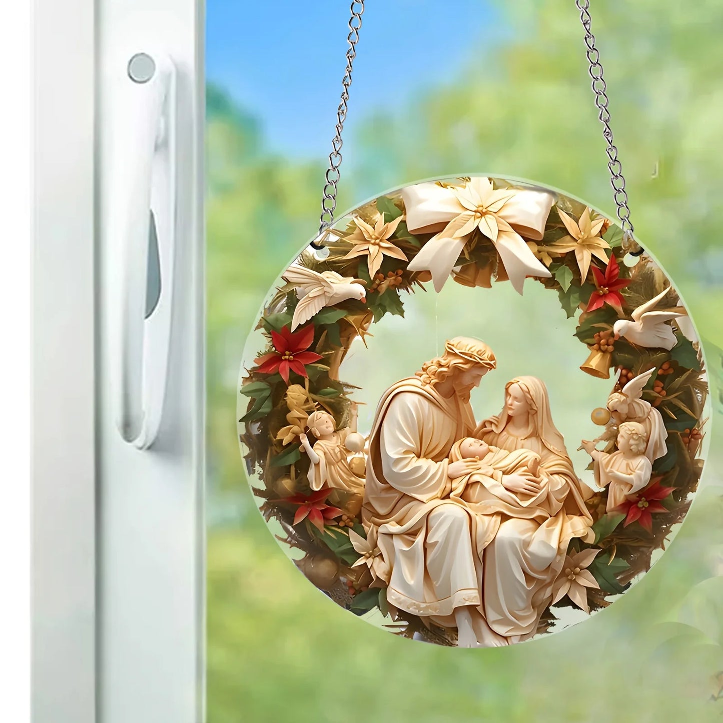 Guirlanda Natalina Enfeite De Porta Natal Sagrada Família 14.5cm