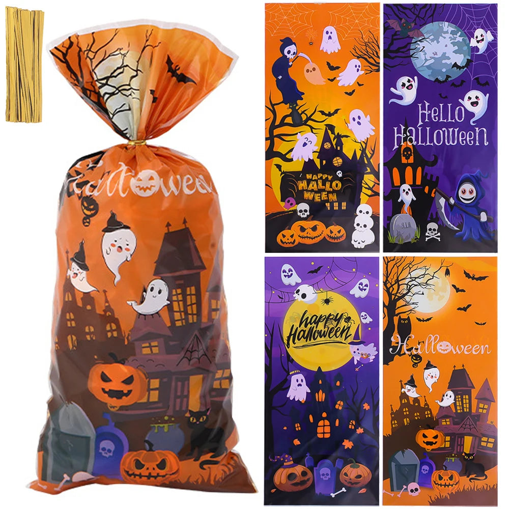 Sacos de celofane de Halloween, 50 unidades de sacos de doces de Halloween 50 peças