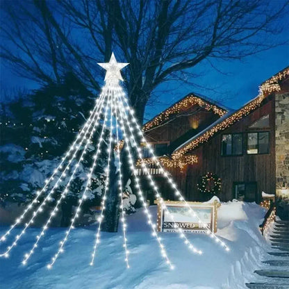 Corda Natal cachoeira com estrela 300 LED, penduradas 40 cm, cortina estrela