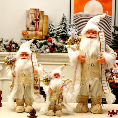 Coleção Colina dos Ventos 16 polegadas em pé branco e dourado Ho Papai Noel decoração