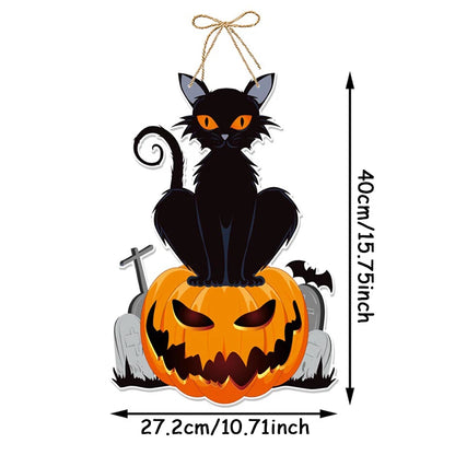 Placa de decoração temática de Halloween com brilho assustador cidade - preto e vermelho