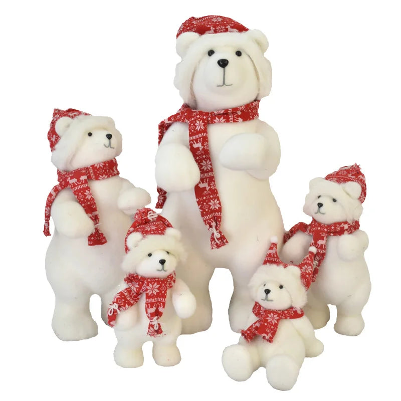 Urso Natal polar de pelúcia – Urso de pelúcia branco cachecol Urso Ornamento Boneca